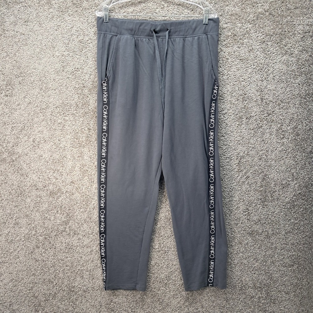 Calvin Klein Womens Gray Logo Tape Jogger Sweatpants Size Large L Drawstring